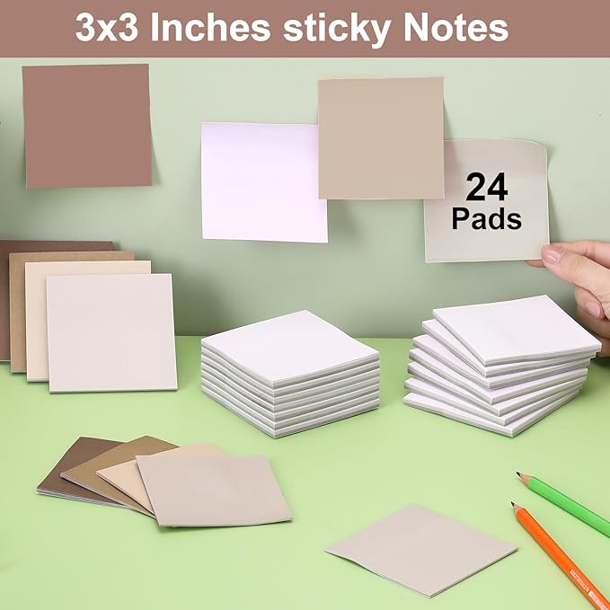 Thenshop 24 Packs Sticky Notes 3x3 Bulk Gradient Colorful Self Stick Note Pads Paper Memo for Office School Notebook Supplies 50 Sheets Pad (Autumn Color)