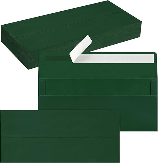 50 Pack #10 Business Envelopes, Self Seal Standard Christmas Dark Green Envelopes for Secure Business & Legal Mailing, Office, Checks, Letter, Invoices, 4 1/8 x 9 1/2 Inches