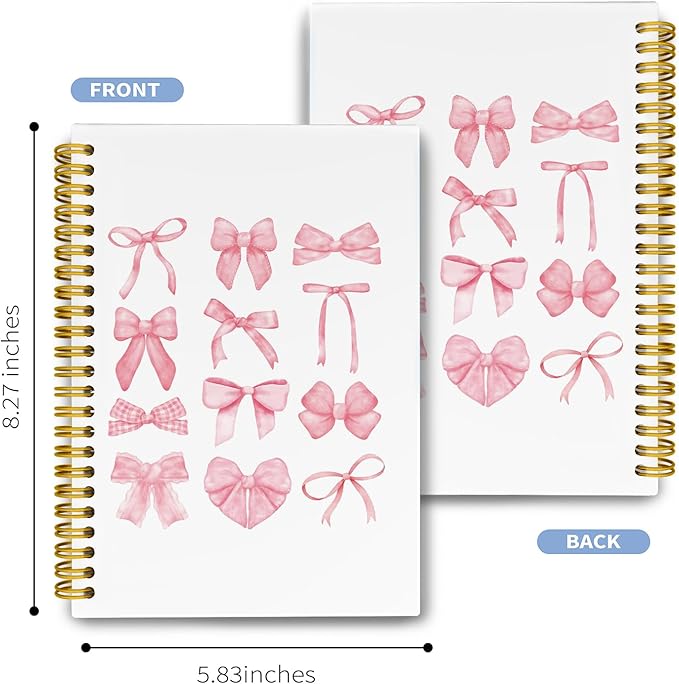 LiTiu Pink Spiral Journaling Notebook,Preppy Coquette Girly Style Notebook for School Teen Girls Women,Bow Trendy Funky Hardcover Spiral Notebook, 80 Sheets 5.8x8.3