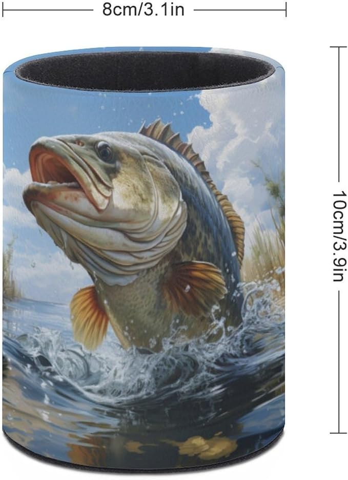 Bass Fish Pen Holder Pencil Organizer Cute Pencil Cup Desk Decor Makeup Brush Holder PU Multifunctional Office Suppliesfor Home Classroom School