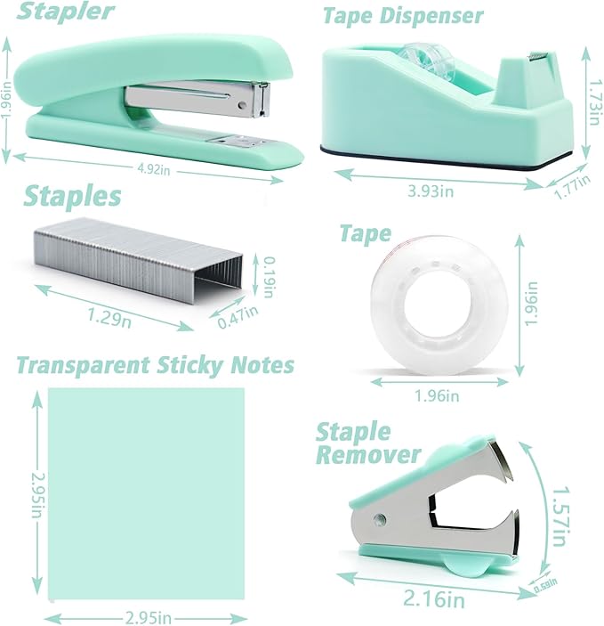 Green Desk Accessories, Rotating Pen Holder Set,Green Office Supplies with Stapler and Tape Dispenser Set, Gifts for Office Clerks,Student