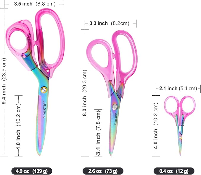 Acrylic Scissors Set, Office Scissors for Desk Heavy Duty, Pink Clear Comfort-Grip Handles and Titanium Coated Blades, Sharp Scissors all Purpose for Sewing, Art, Craft, School, Home Supplies