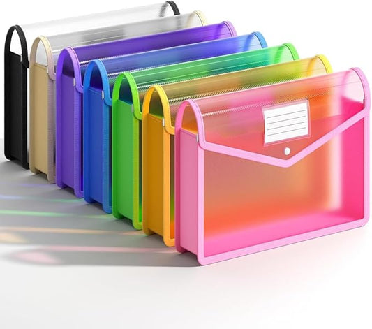 7 Pack B4 Plastic File Folders, Waterproof Transparent Expandable File Folder, Expanding File Folder Plastic File Folders, Portable Large Capacity B4 File Wallet for Office/Business/School