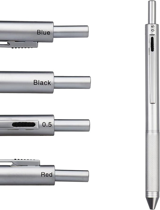 DUNBONG 4 in 1 Multicolor pen, Metal Cased Multifunction Pen, 0.5mm Mechanical Pencil, Red Ball Pen, Blue BallPen and Black Ball Pen (Silver)