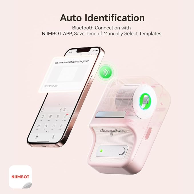NIIMBOT B21 Label Maker, Inkless Bluetooth Label Printer, 2 Inch Portable Thermal Sticker Machine for Small Business,Marson Jar, Logo, Clothing, Mailing, Candles & Jewelry, Ideal for Gifting, (Pink)