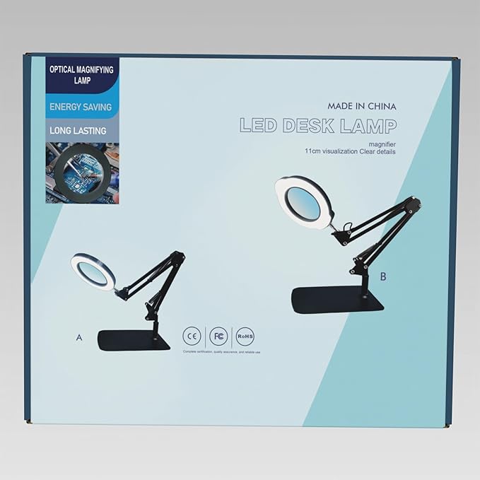 15X Magnifying Glass with Light, Table Lamp with Stand and Clamp, 2-in-1 LED Desk Lamp with Magnifier, 3 Color Modes, 72 LEDs, Real Glass Lens for Close Works, Craft, Hobby, Painting, Reading, Repair