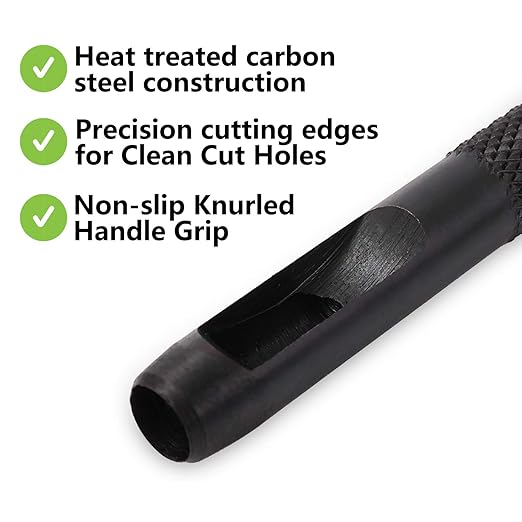 Spurtar Hollow Punch Set 6 Pieces Heavy Duty Round Leather Hole Punch Kit 1/8" 5/32" 3/16" 7/32" 1/4" 5/16" Belt Puncher for Leather Gaskets Cloth Watch Belts with Storage Bag