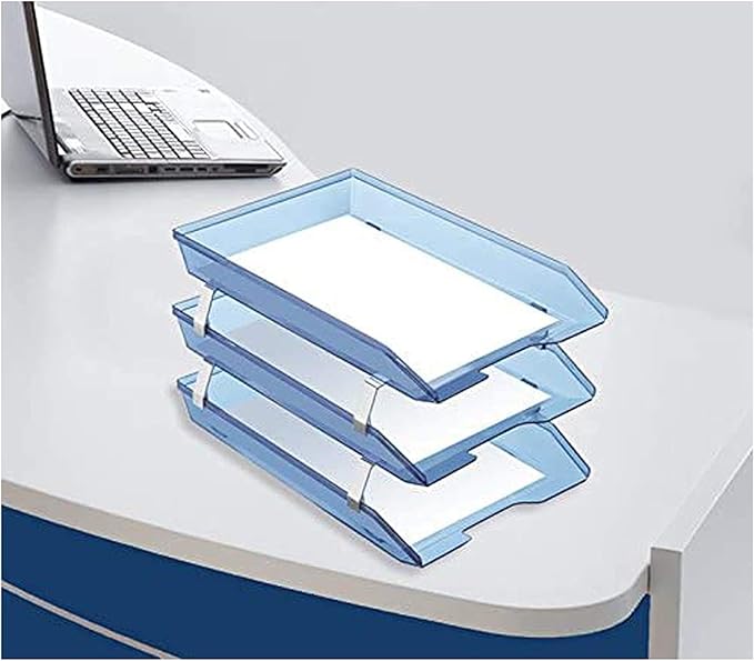 Acrimet Facility 3 Tier Letter Tray, Front Load, Letter Size/A4, Desktop File Organizer, Plastic (Clear Blue Color)