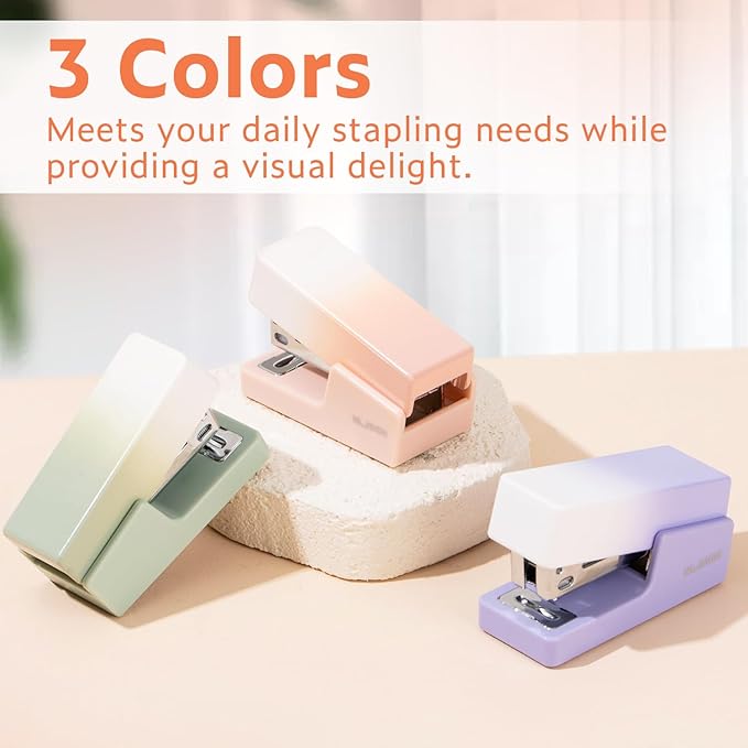 Mini Stapler with 830 Staples, Small Cute Desk Staplers, 25 Sheet Capacity, Pink-White Gradient