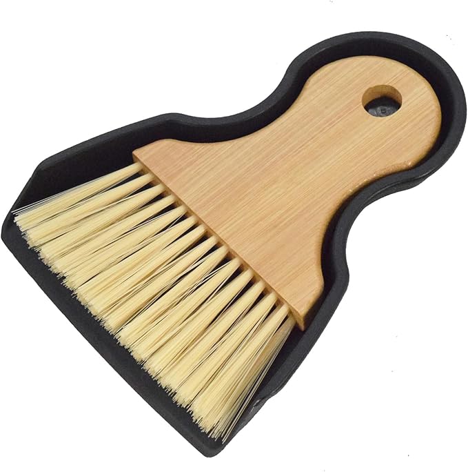 BSMstone Mini Broom and Dustpan Set Portable Hand Broom with Bamboo Handle Small Crumb Sweeper for Home, Bathroom, Kitchen, Car Interior, Office, Pet Areas (Black)