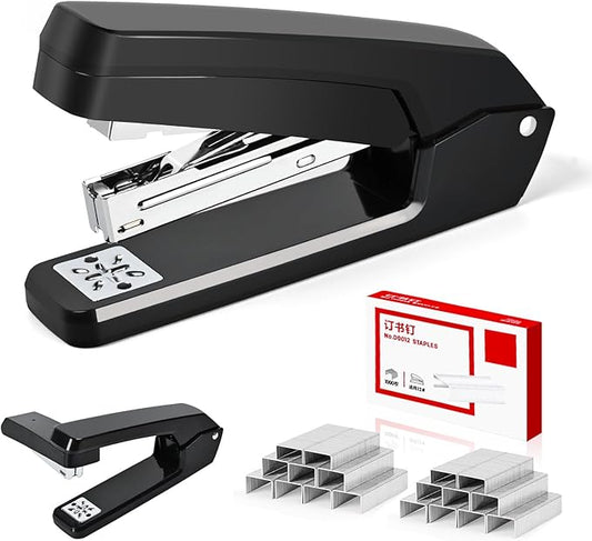 MJMX 360° Rotating Swing-Arm Stapler, 25-Sheet Capacity, with 1000 Staples, 8-Position Lock, ABS Durable Design, for Office/Home/School (Black)