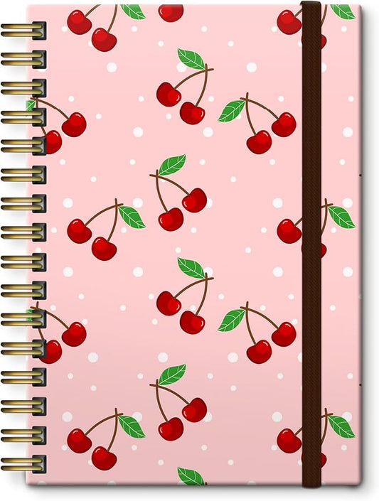 Spiral Journal Notebook,Strong TwinWire Binding with Premium Paper for Girl Women,Cool Funny 120 Pages,100gsm A5 College Ruled NotebookJournal,Perfect for Gifts Nurse Teacher Women(Cute Pink Cherry)