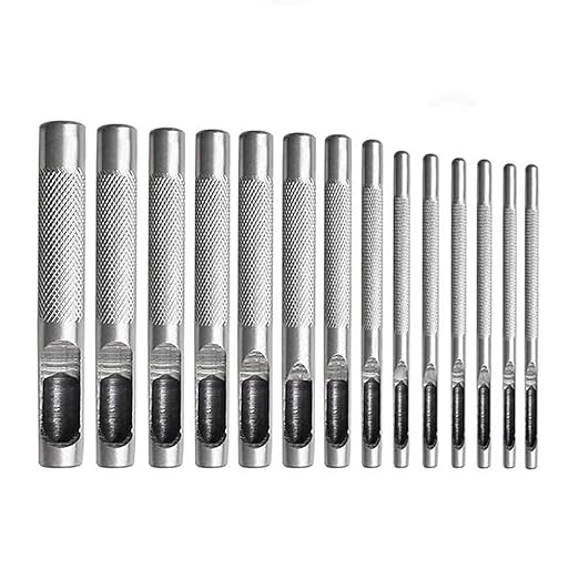 Leathe Punch Set Heavy Duty Round Hole Punch Set Leather Hole Tool,for Leather, Canvas (Silver, 12-pcs)