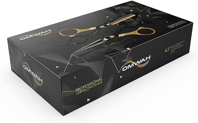 OMWAH - Professional 7.5" Hair Shear Made of Premium 440c Japanese Steel Scissors for Barbers and Salon Extreme Sharpness (Hair Scissors and Thinners Kit)