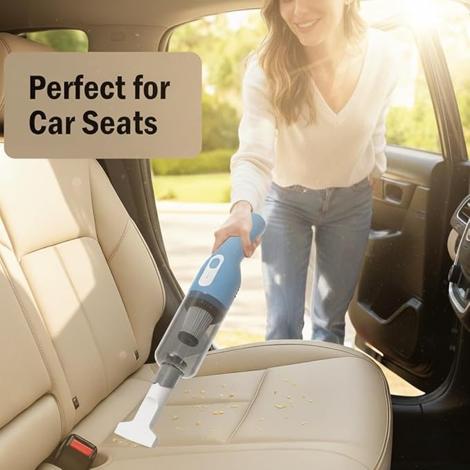 catsMeow Handheld Cordless Portable Car Vacuum Cleaner, 16000Pa High Power Rechargeable Hand Held Mini Vacuum with Multi-Nozzles for Car, Home, Office /V068 Blue and White