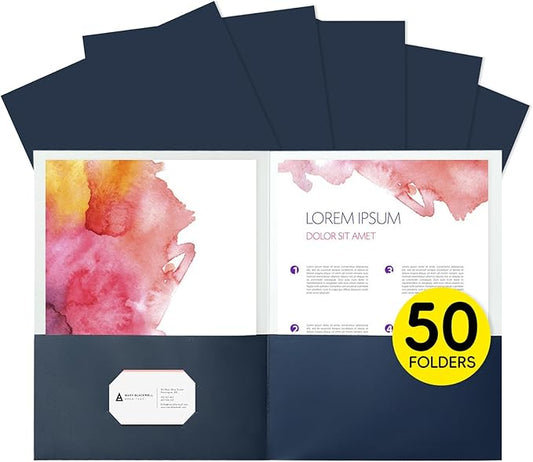 Two Pocket Folders,50 Pack Blue File Folders with Pockets Fit Letter Size Paper,Thick Paper File Folder for School Office Business Home,Assorted 6 Colors