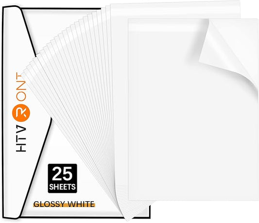 HTVRONT Printable Vinyl Sticker Paper - 8.5"x11" Glossy White printable vinyl for inkjet printer 25Pcs - Dries Quickly and Holds Ink Beautifully
