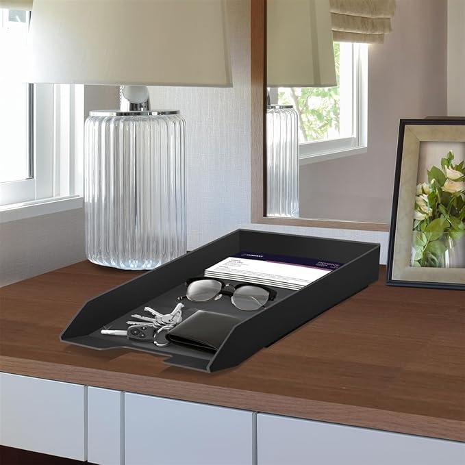 Acrimet Stackable Letter Tray Front Load, Letter Size, Plastic, Black Color, 1 Unit