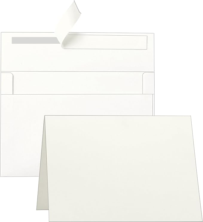 Blank Cream Cards and Envelopes 5 x 7 Off White 300GSM Folded Cardstock and A7 Envelopes Printable Self Seal 20 packs for Wedding Invitations, Thank You Cards, Baby Shower