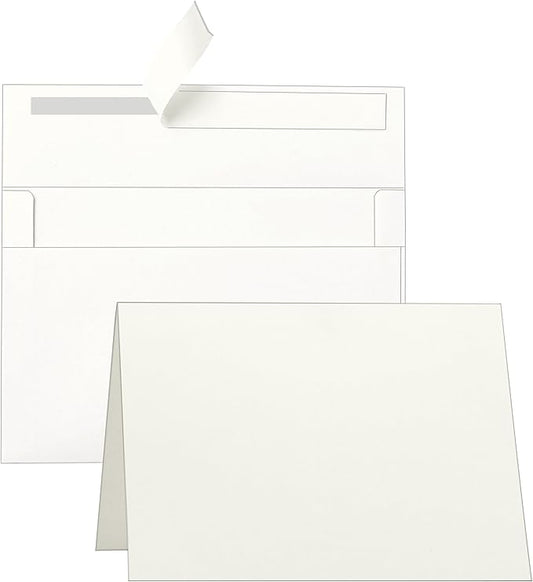 Blank Cream Cards and Envelopes 5 x 7 Off White 300GSM Folded Cardstock and A7 Envelopes Printable Self Seal 20 packs for Wedding Invitations, Thank You Cards, Baby Shower