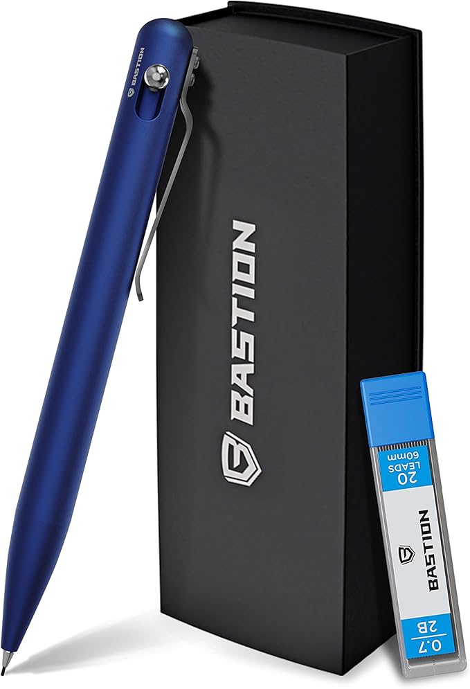 BASTION® Luxury Mechanical Pencil, Professional Lightweight Medium Point Aluminum Pencil for Birthday Gift includes 20 x 0.77mm Lead Refills - Blue