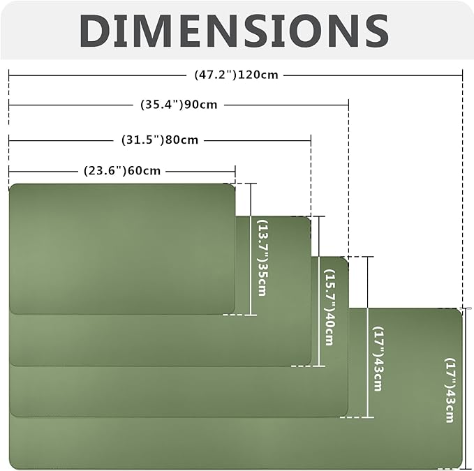 Green Desk Mat, 31.5"x15.7", PU Leather, Rectangular, Non-Slip, Large Mouse Pad, Office Desk Accessory