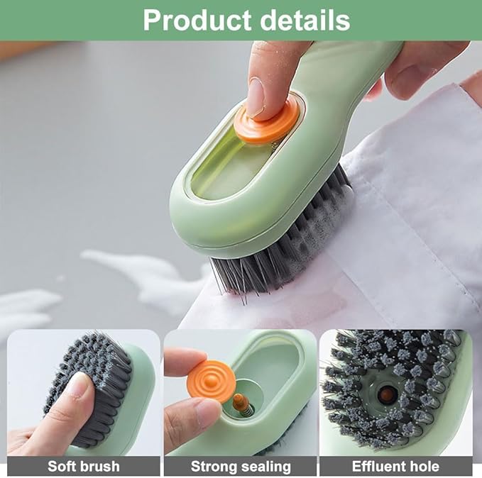 2 in 1 Multifunction Cleaning Brush, Multifunctional Cleaning Brush with Soap Dispenser, Liquid Filled Laundry Brush, Household Cleaning Clothes Shoes Brush with Liquid Box (Green)