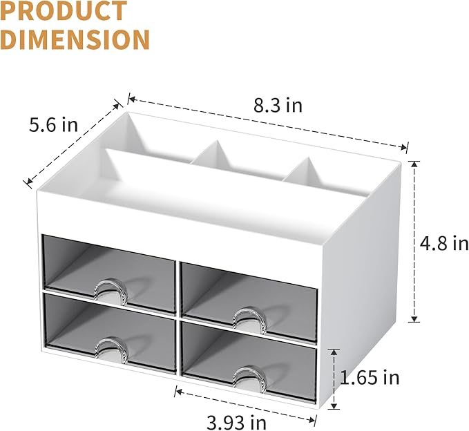 Marbrasse Pen Organizer with 4 Drawer, Multi-Functional Pencil Holder for Desk, Desk Organizers and Accessories with 4 Compartments + Drawer for Office Art Supplies (White)