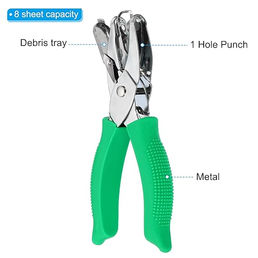 PATIKIL 1/8" Round Single Hole Punch, Handheld Hole Puncher with Grip Metal Paper Puncher for DIY Craft Scrapbook Ticket Card, Green