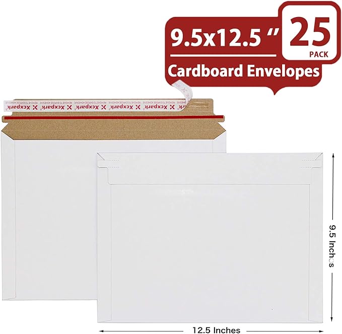 25 Pack Rigid Mailers, 9.5x12.5 inches Self Seal Photo Document Mailers Premium Cardboard Keep Flat Envelopes for Photos Pictures Papers Files CD