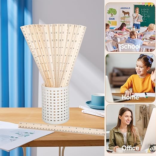 100Pcs 12 Inches Wooden Ruler - Wood Rulers Bulk for Classroom Students, 2 Scale Measuring Rulers with Centimeters & Inches - 30 cm Drafting Tools for Home Office School (100 Pack-12 Inch)