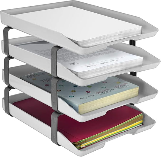 Acrimet Traditional 4 Tier Letter Tray, Front Load Design, A4 Letter Size, Desktop Organizer (Plastic) (White Color)