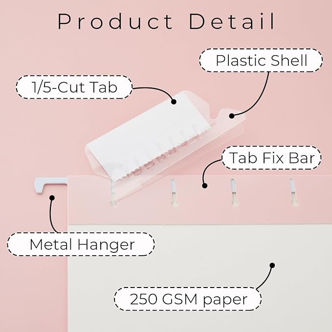 Y YOMA 6 Pack Gradient Hanging File Folders Letter Size Decorative Hanging Folder Pretty File Folder Organizer for Filing Cabinet Office Home with 1/5-Cut Adjustable Tabs, Cute Pink