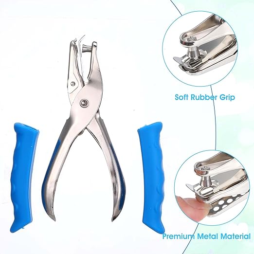 12 Pcs Single Hole Punch, 1/4" Handheld Hole Puncher with Soft Grip Handle, Small Single Circle Hole Paper Punch Shapes for Crafts Greeting Cards Scrapbook Notebook Tags Tickets (3 Colors)
