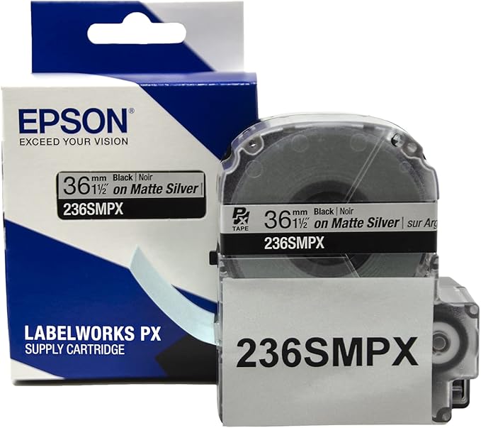 LABELWORKS Epson Asset Management Bundle - LW-PX900PCD Industrial Label Maker Kit, 236SMPX, 224SMPX, and 212SMPX PET (Polyester) Tape Cartridges - Black on Silver Matte Label Maker Tapes