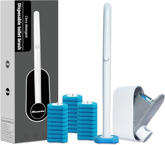 Disposable Toilet Brush with 32 Refills, Wall Mount Toilet Bowl Brush, 32PCS Powerful Toilet Brush Refills, Toilet Bowl Wand, Convenient and Contact-Free Toilet Brush Disposable.