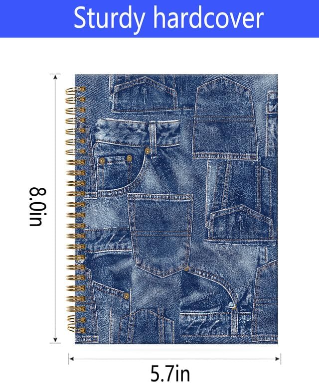 Spiral Journal Notebook,A5 Hardcover Lined Journals for Women Girl 6 x 8.3 in,120 Pages Thick Paper,Cute College Ruled Writing Notebook for Gifts Office Work School(Denim)