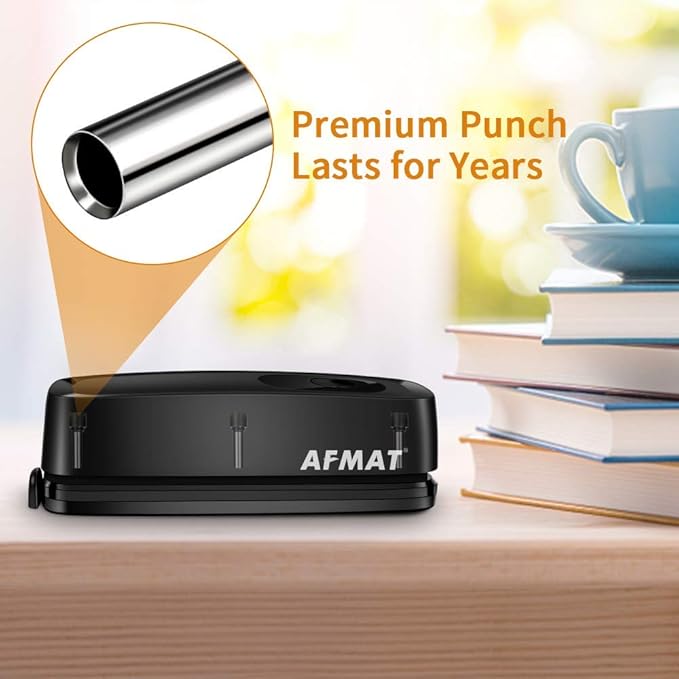 AFMAT HP01 3 Hole Punch, Electric Three Hole Punch Heavy Duty, 20-Sheet Punch Capacity, AC or Battery Operated, Effortless Punching, Long Lasting Paper Puncher for Office School Studio, Black