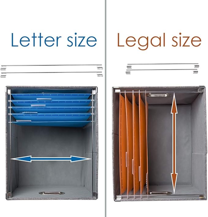 PRANDOM File Organizer Box - Set of 2 Collapsible Decorative Linen Filing Storage Hanging File Folders with Lids Office Cabinet Letter/Legal Size Grey (17x14x11.2 inch)