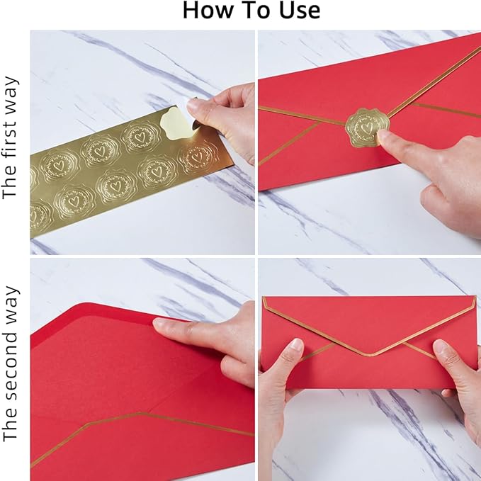 100 Pack #10 Business Envelopes with Gold Border, Self Seal Standard Envelopes with Gold Stickers for Office, Checks, Letter Mailing, Invoices, 4 1/8 x 9 1/2 Inches (Red)