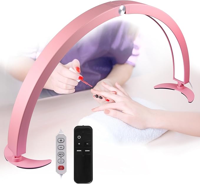 Half Moon Light for Nail Desk, 29in Foldable Half Moon Table Lamp Nail Desk Lamp with Wire Controller & Remote, Bright Arch Nail Light with 7 Cool/Warm Tones & 10 Brightness