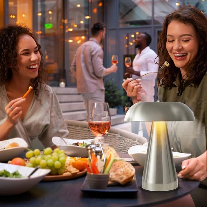 Portable LED Desk Lamp, Cordless Metal Table Lamp, 3-Color Touch Control Rechargeable Light, 3-Levels Brightness Room Decor, Bedside & Dining Room Light (Sliver)