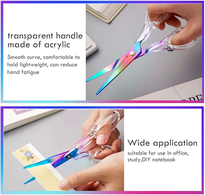 Gold Scissors, Stainless Steel Blade with Acrylic Handle, All Purpose Scissor for Office, School, Home, Fabric Shears, Tijeras (6.3" Rainbow)