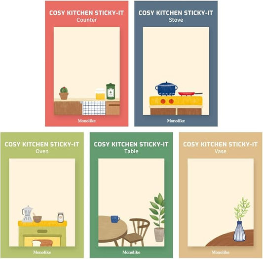 Monolike Cosy Kitchen Sticky-it - 5p Set Self-Adhesive Memo Pad 50 Sheets