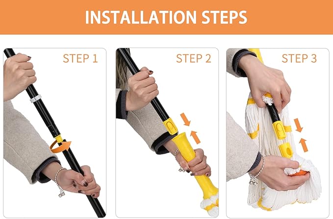 Self-Wringing Twist Mops with 1 Extra Refill, Microfiber Mops for Floor Cleaning with 57 " Long Handle, Easy Wringing Floor Mop for Hardwood Commercial Household Clean (1 Handle & 2 Mop Heads)