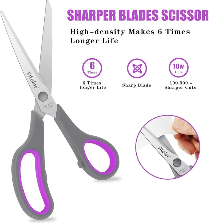 Vitoler Scissors All purpose, 8.5" Heavy Duty Scissors for School Office Supplies,Kitchen Shears for Food Fabric,Right/Left Handed School Scissor for Kids