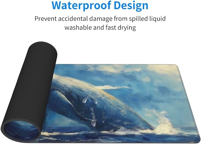Gaming Mouse Pad, Large Non-Slip Rubber Base Mousepad, Keyboard Mouse Mat, Desk Pad with Stitched Edges, 31.5x11.8inch,Ocean Whale Sailing