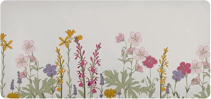 Mouse Pad Desk Mat Leather Desk Pad Large Gaming Desk Cover Protector Mat for Keyboard Computer Laptop Office Waterproof 35.4 x 16.5 Inch Simple Flowers Beige