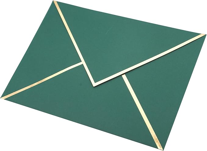 A7 Envelopes - V Flap Foil Border Luxury Mailing Envelopes for 5" x 7" Cards - for Wedding, Invitations, Baby Shower, Photos, Graduation, Birthday, Bridal Shower - 5.25" x 7.25" (Dark Green, 25 Pack)