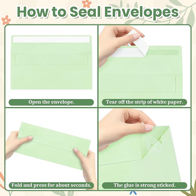 Colorful #10 Business Envelopes Self Seal 200 Pack, Colored Envelopes Letter Size, Standard Mailing Envelope for Office, Checks, Letters, Invoices, Statements, Wedding, 4-1/8 x 9-1/2 inch